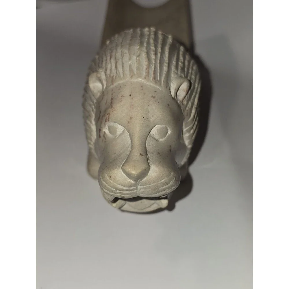 Signed John Tabule Abuya Ogao Hand Carved Kisii Soapstone Lion Desk Organizer